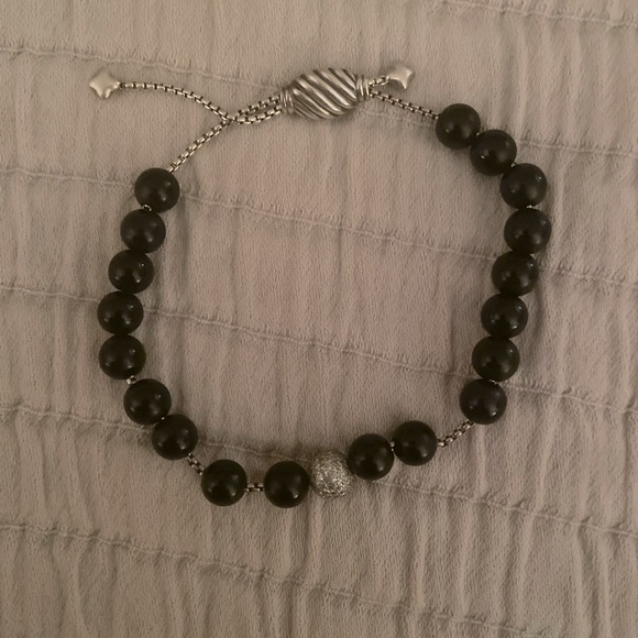 David Yurman men's onyx bead adjustable bracelet with diamond bead. Never worn